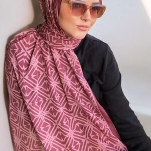 Alternative view of Baryy Digital Baskı Desenli Pamuk Şal Koyu Pembe