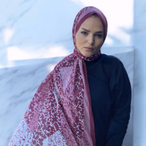 Crystal Digital Baskı Desenli Pamuk Şal Koyu Pembe