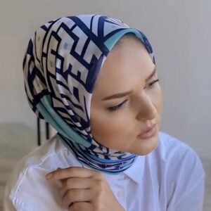 Digital Baskılı Pamuklu Eşarp Piramit Desen Turkuaz