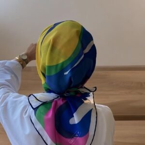 Digital Baskılı Pamuklu Eşarp Twist Desen Lacivert-Sarı