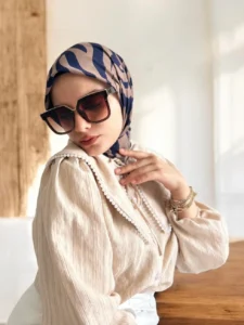 Digital Baskılı Pamuklu Eşarp Zebra Desen Lacivert