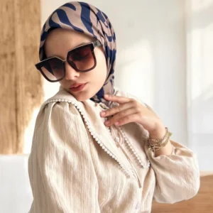 Digital Baskılı Pamuklu Eşarp Zebra Desen Lacivert