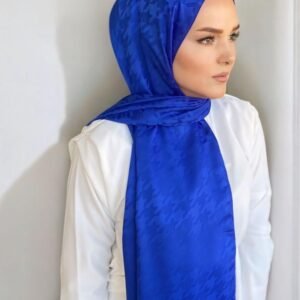 İpeksi Jakarlı Kazayağı Şal Saks Mavisi