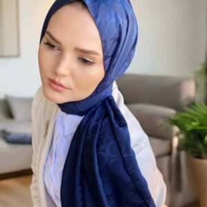 Jakar İpeksi Bloom Desen Şal Lacivert