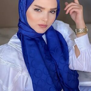 Jakar İpeksi Karo Desen Şal Saks Mavisi
