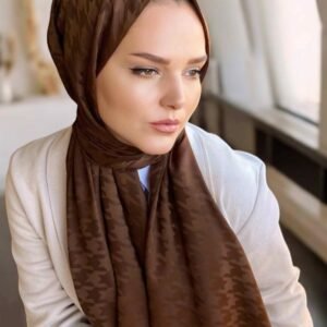 Kahverengi İpeksi Jakarlı Kazayağı Şal