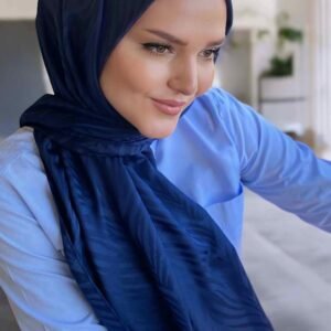 Lacivert Jakar İpeksi Zebra Desen Şal