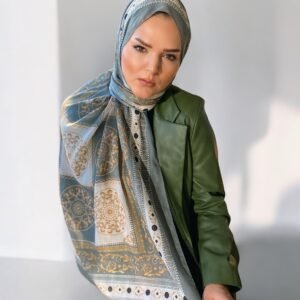 Lenora Digital Baskı Desenli Pamuk Şal Mint Yeşili
