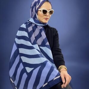 Lorenza Digital Baskı Desenli Pamuk Şal Lacivert