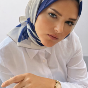 Lovely Baskılı Pamuk Eşarp Lacivert-Gri