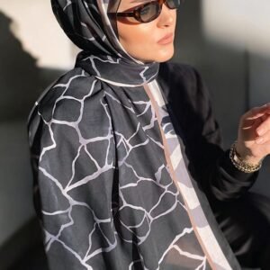 Marble Digital Baskı Desenli Pamuk Şal Siyah