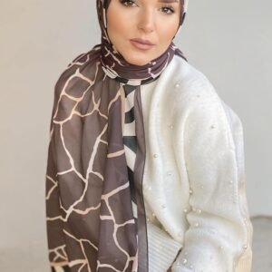 Marble Digital Baskı Desenli Pamuk Şal Açık Kahve