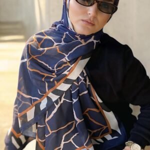 Marble Digital Baskı Desenli Pamuk Şal Lacivert