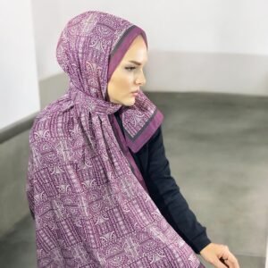 Retro Digital Baskı Desenli Pamuk Şal Mürdüm