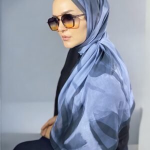 Watercolor Perla Digital Baskı Desenli Pamuk Şal İndigo