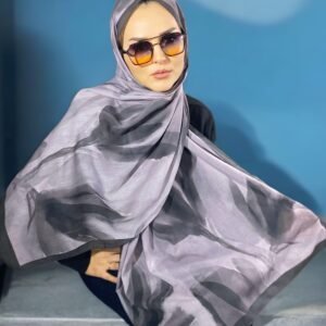 Watercolor Perla Digital Baskı Desenli Pamuk Şal Füme