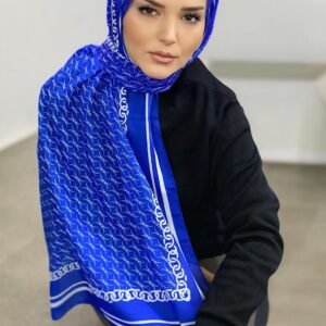 Zincir Digital Baskı Desenli Pamuk Şal Saks Mavisi