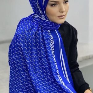 Alternative view of Zincir Digital Baskı Desenli Pamuk Şal Saks Mavisi