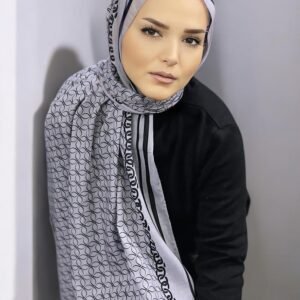 Zincir Digital Baskı Desenli Pamuk Şal Gri