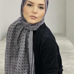 Zincir Digital Baskı Desenli Pamuk Şal Füme