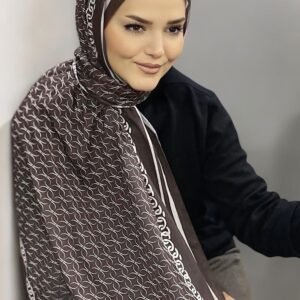 Zincir Digital Baskı Desenli Pamuk Şal Kahve